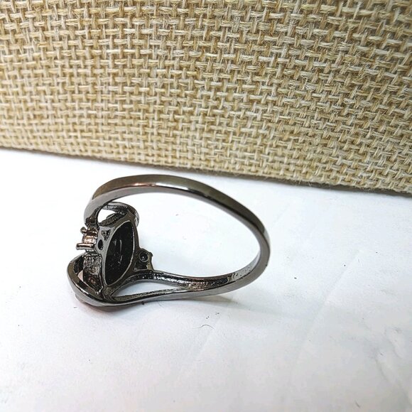 Gun Metal Black Gem Costume Marquis Ring Sz 10.5 - Picture 4 of 5